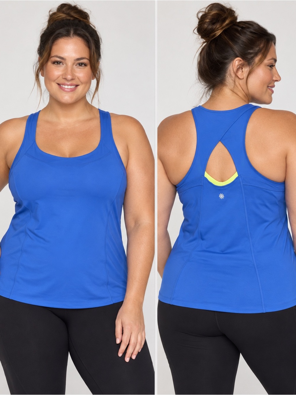 Athleta Switchback Racerback Tank Royal Blue Neon/ Lime Built-In Bra 2XL